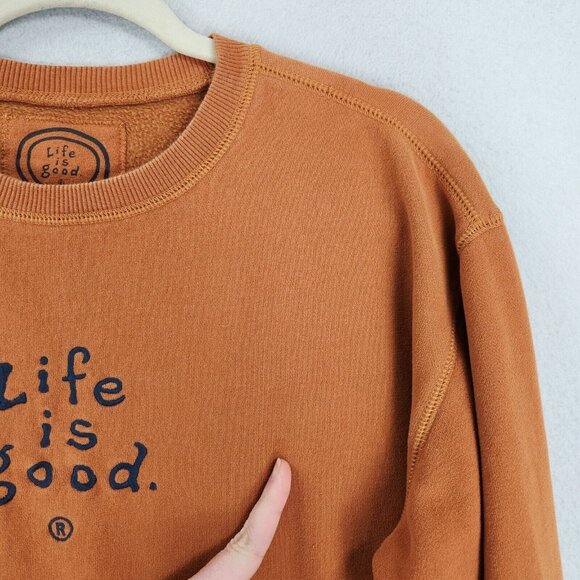 Life Is Good Sweater Mens Small Orange Crew Neck Pullover Sweatshirt Casual - Picture 4 of 11